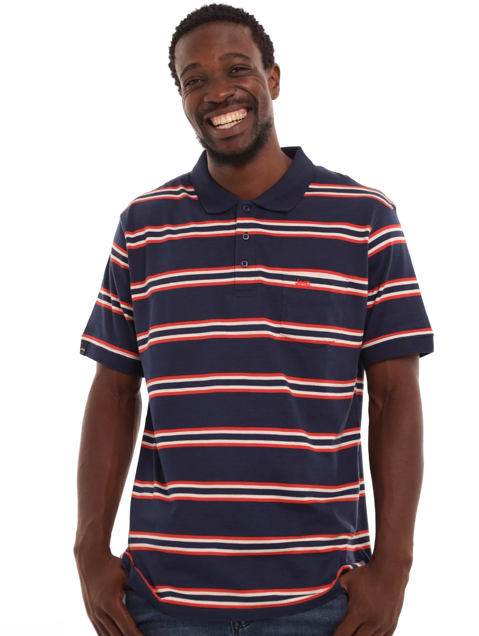 Men's Striped Golfer - Navy sold by Edgars