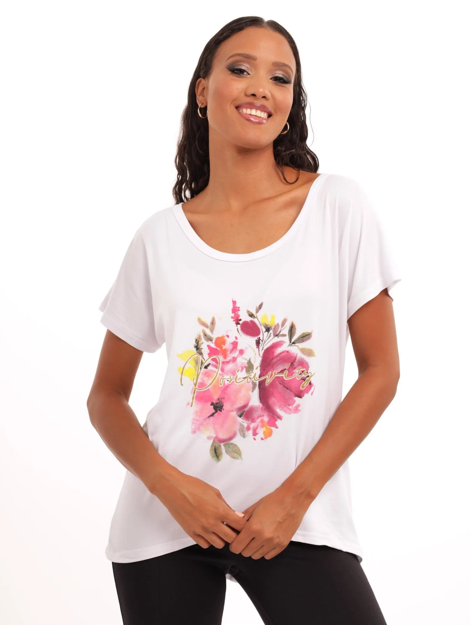 Ladies Hilo Positivity Bouquet Tee - White sold by Edgars