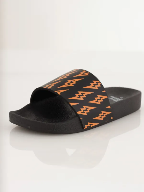 Boys Lightning Print Pool Slide Sandal - Black sold by Edgars