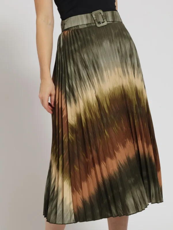 Belted Pleated Satin Midi Skirt sold by Edgars