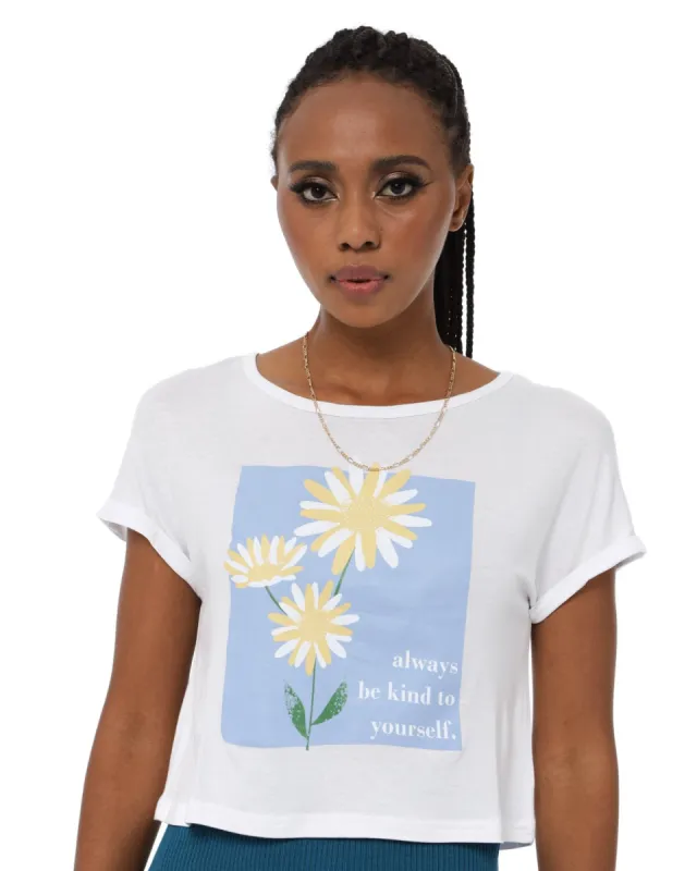 Ladies Hip Grazer  Daisy Top - White sold by Edgars
