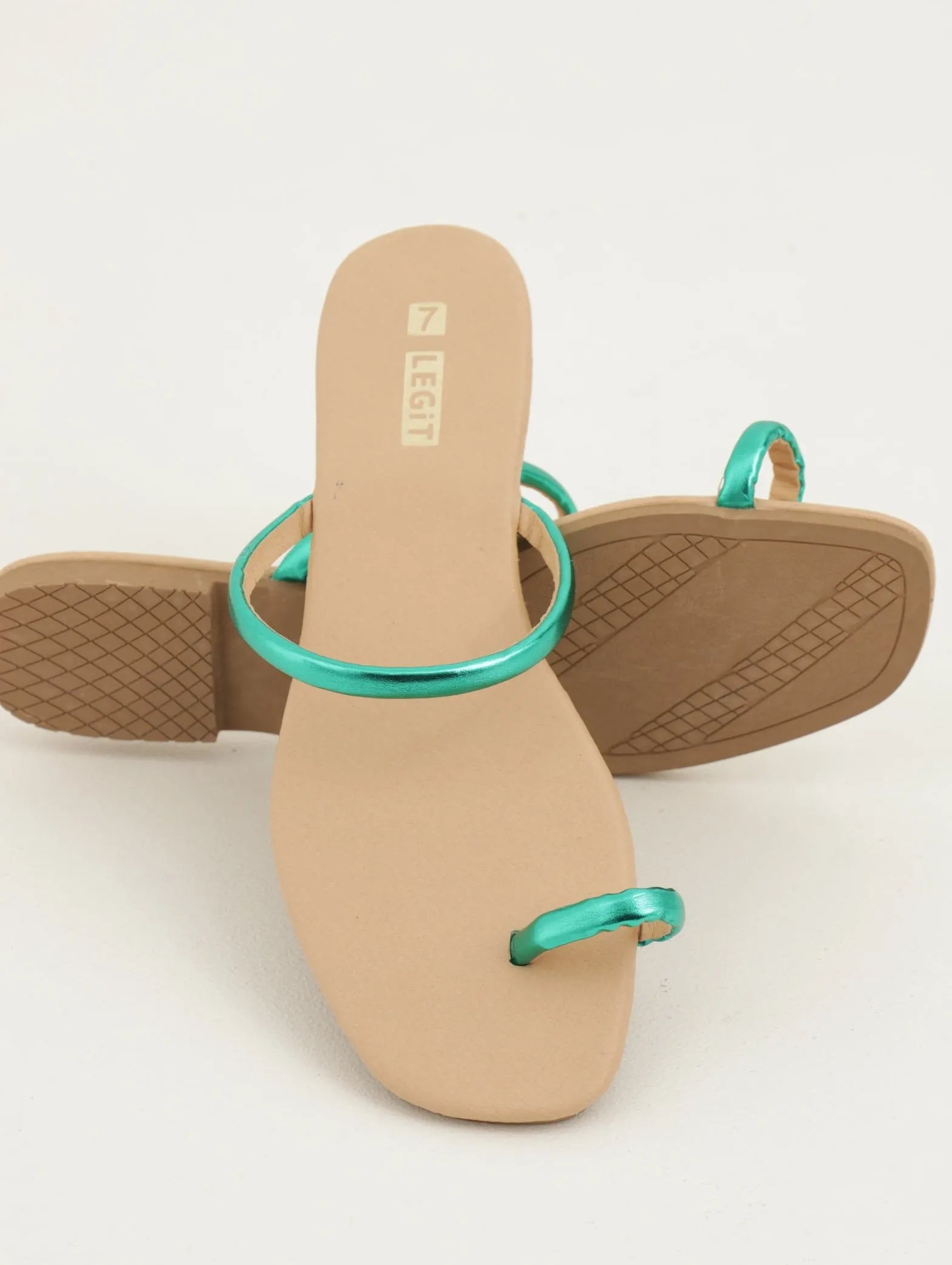 Ladies Minimalist Tubular Toe Post Thong Sandal - Green sold by Edgars
