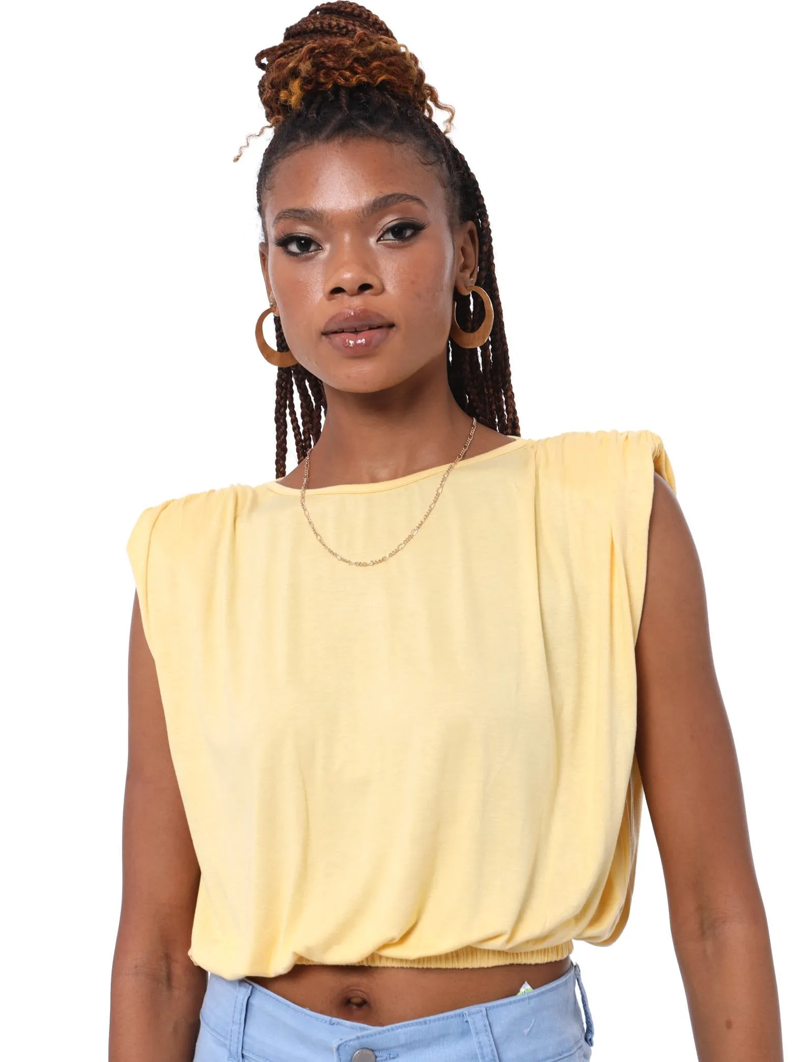 Ladies Shoulder Pad Top - Yellow sold by Edgars