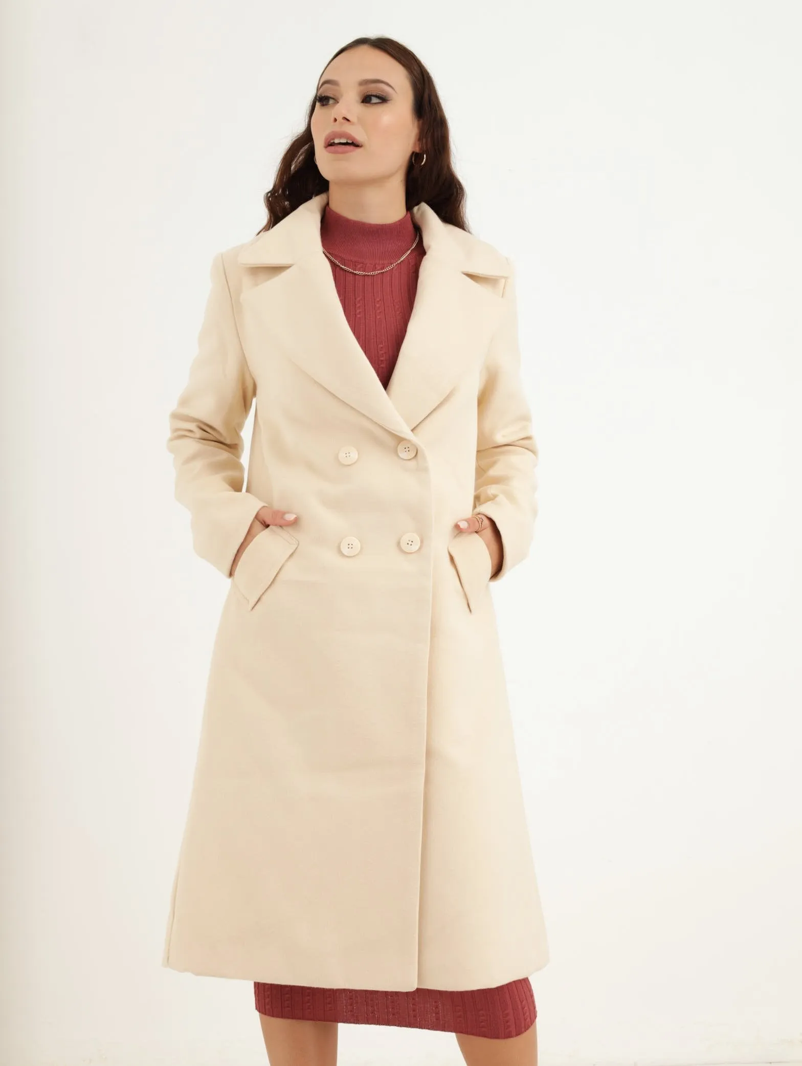 Ladies Double Breast Coat - Stone sold by Edgars