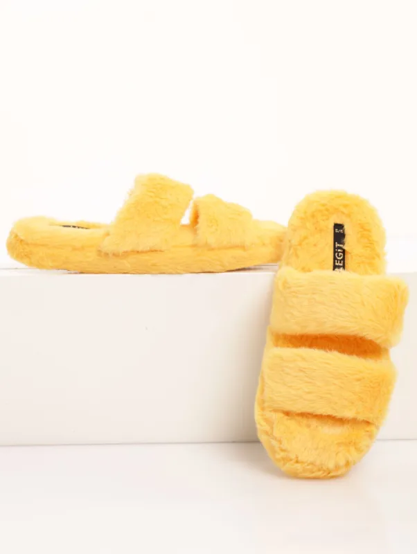 Ladies Double Strap Chunky Mule Slipper - Mustard sold by Edgars