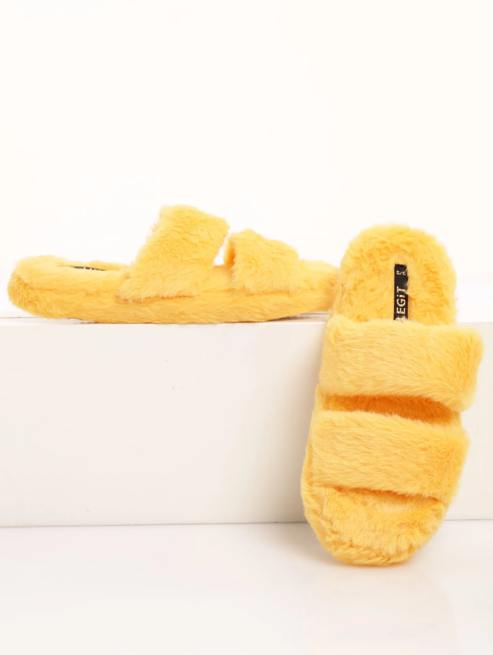 Ladies Double Strap Chunky Mule Slipper - Mustard sold by Edgars