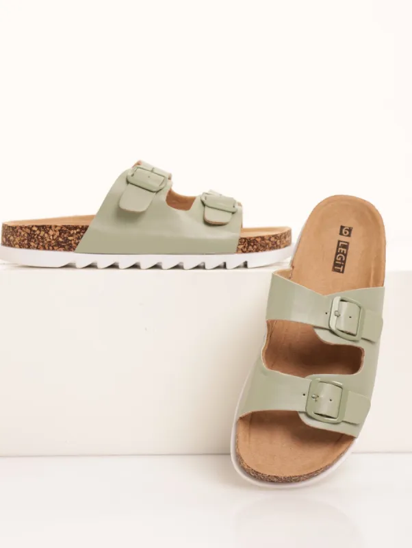Ladies Cleated Sole Double Plain Strap - Sage sold by Edgars