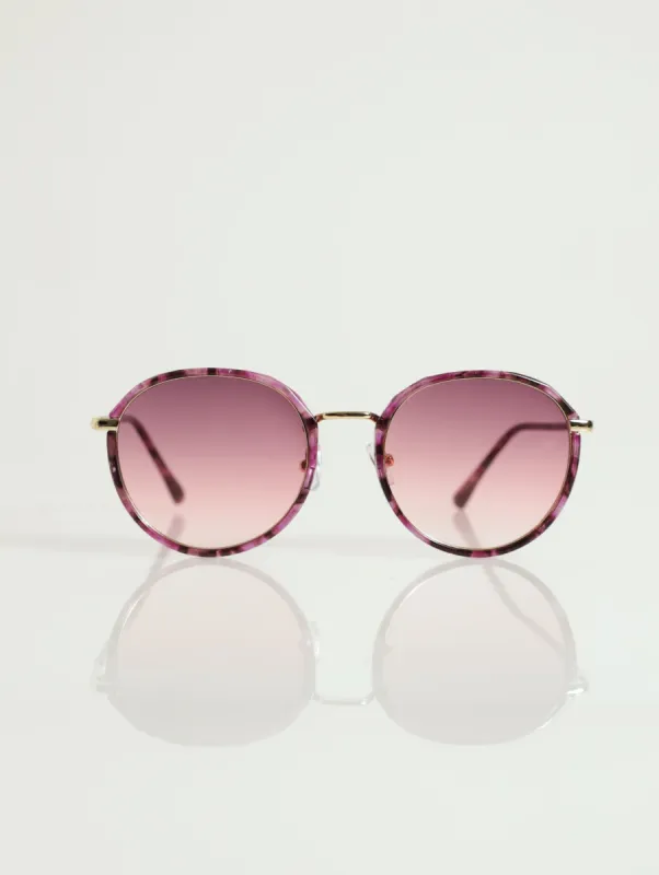 Round Grad Gold Temple Sunglasses - Puple sold by Edgars