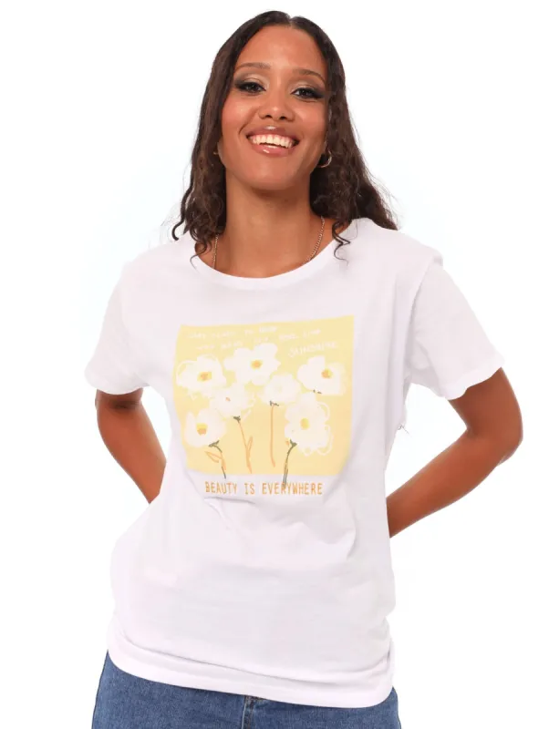 Ladies Short Sleeve Poppy Fitted Tee - White sold by Edgars