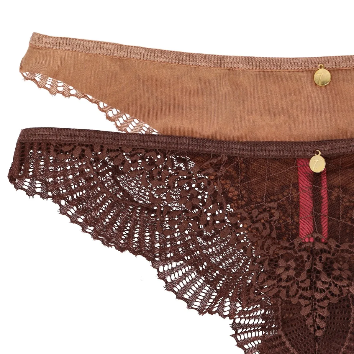 Ladies 2 Pack Lace & Microfibre Thong - Rich Cocoa sold by Edgars