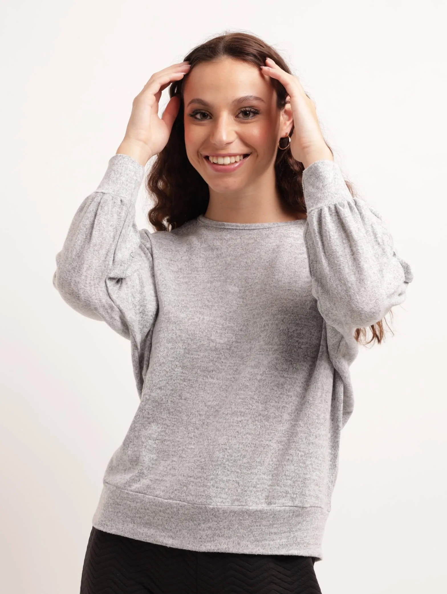 Ladies Long Sleeve Slouchy Batwing Top - Grey Melange sold by Edgars