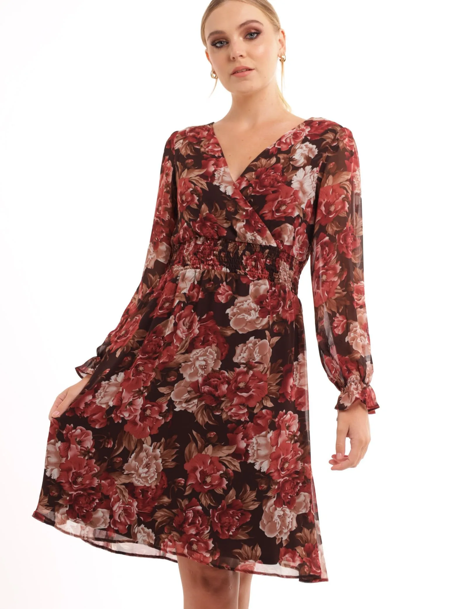 Ladies V Neck Long Sleeve Printed Tea Dress sold by Edgars