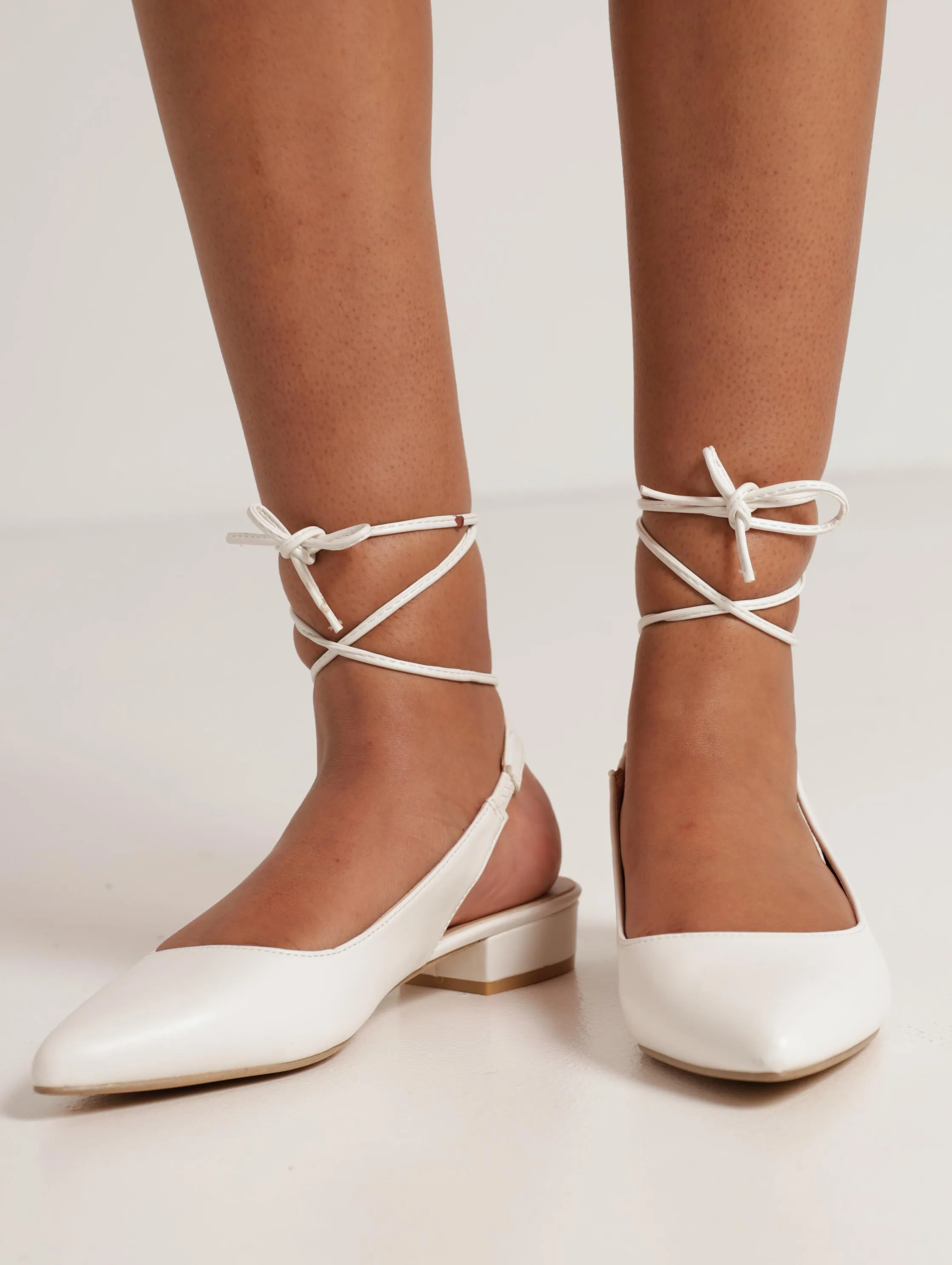 Ladies Pointed Slingback Lace-Up Block Heel - Off White sold by Edgars