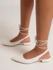 Ladies Pointed Slingback Lace-Up Block Heel - Off White sold by Edgars