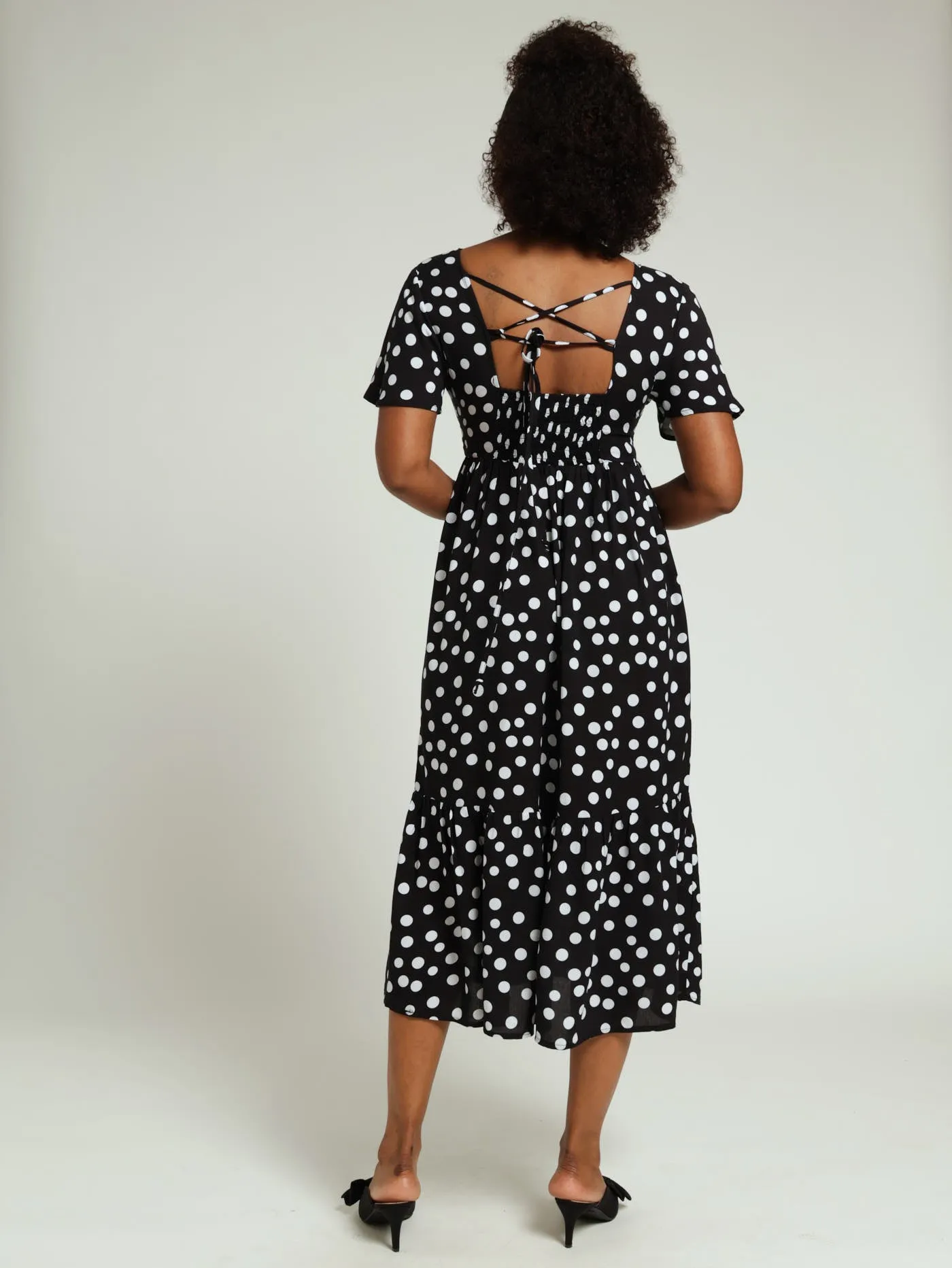 V-Neck Midi Dress With Lace Detail - Black/White sold by Edgars product image thumbnail 3