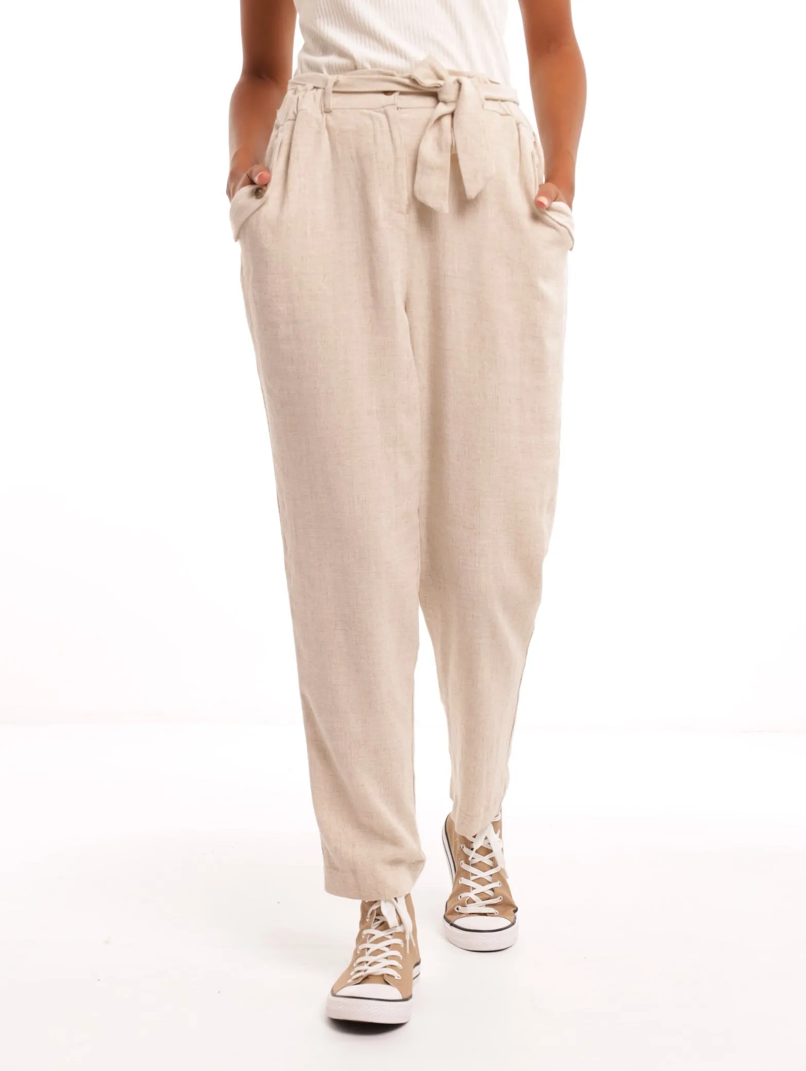 Ladies Tapered Linen Pant - Natural sold by Edgars
