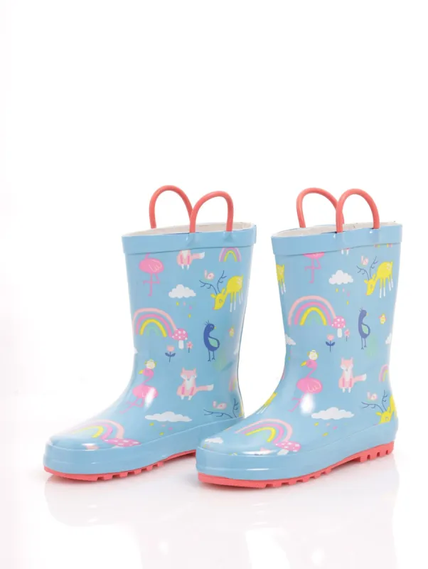 Girls Novelty Forest Rubber Boot - Blue sold by Edgars