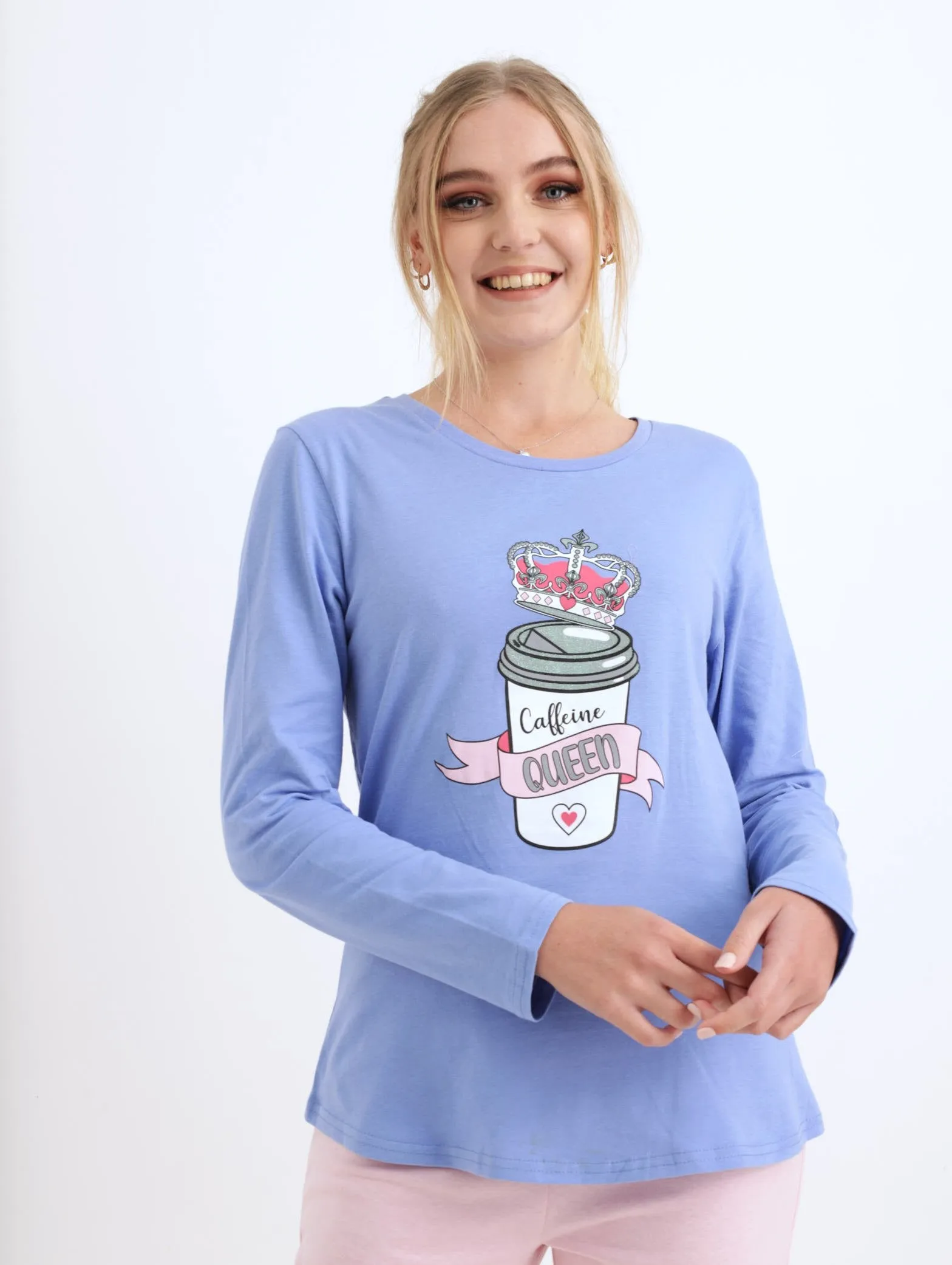 Ladies Coffee Queen PJ Top - Purple sold by Edgars