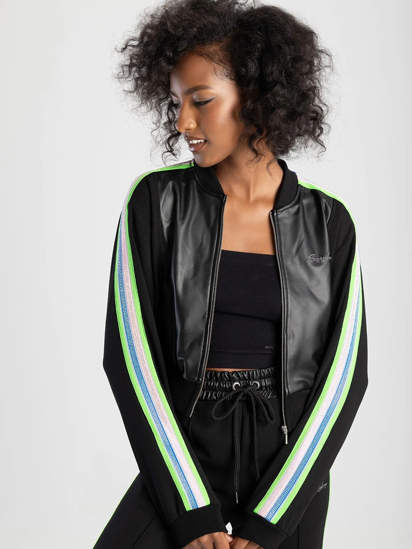 Zip Through Bomber Jacket With Tape Trim - Black sold by Edgars
