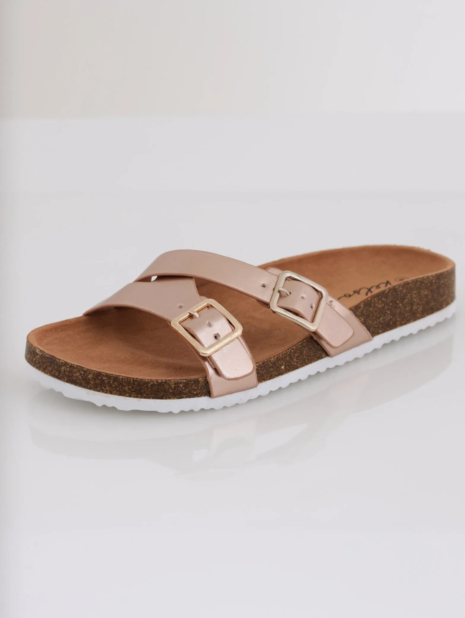 Ladies Thin Double Buckle Strap With Side Cut-Out Sandal - Rose Gold sold by Edgars