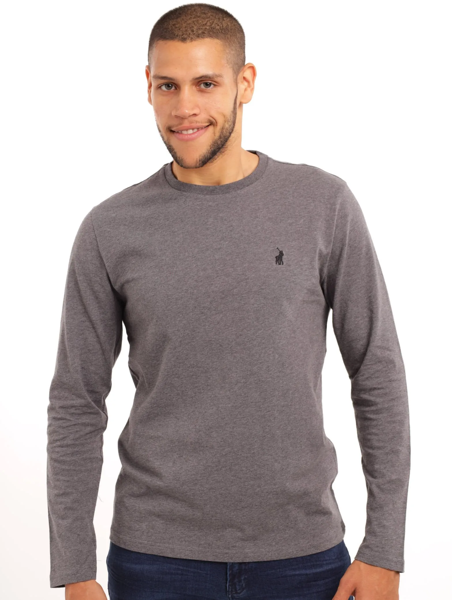 Men's Long Sleeve Plain Crew Tee - Charcoal sold by Edgars