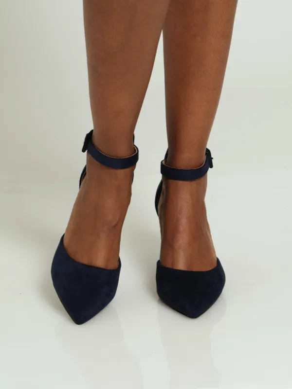 Ankle Strap Open Waist Court Heel - Navy made by Edgars