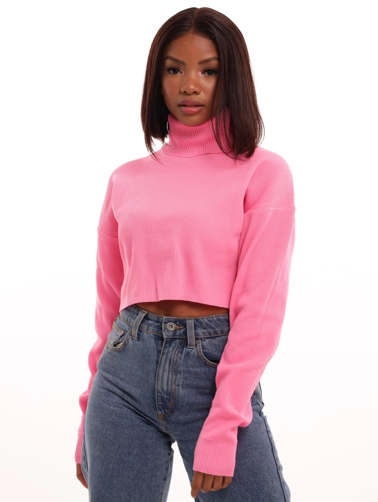 Ladies Boxy Turtle Neck Bell Sleeve Knitwear Top - Pink sold by Edgars