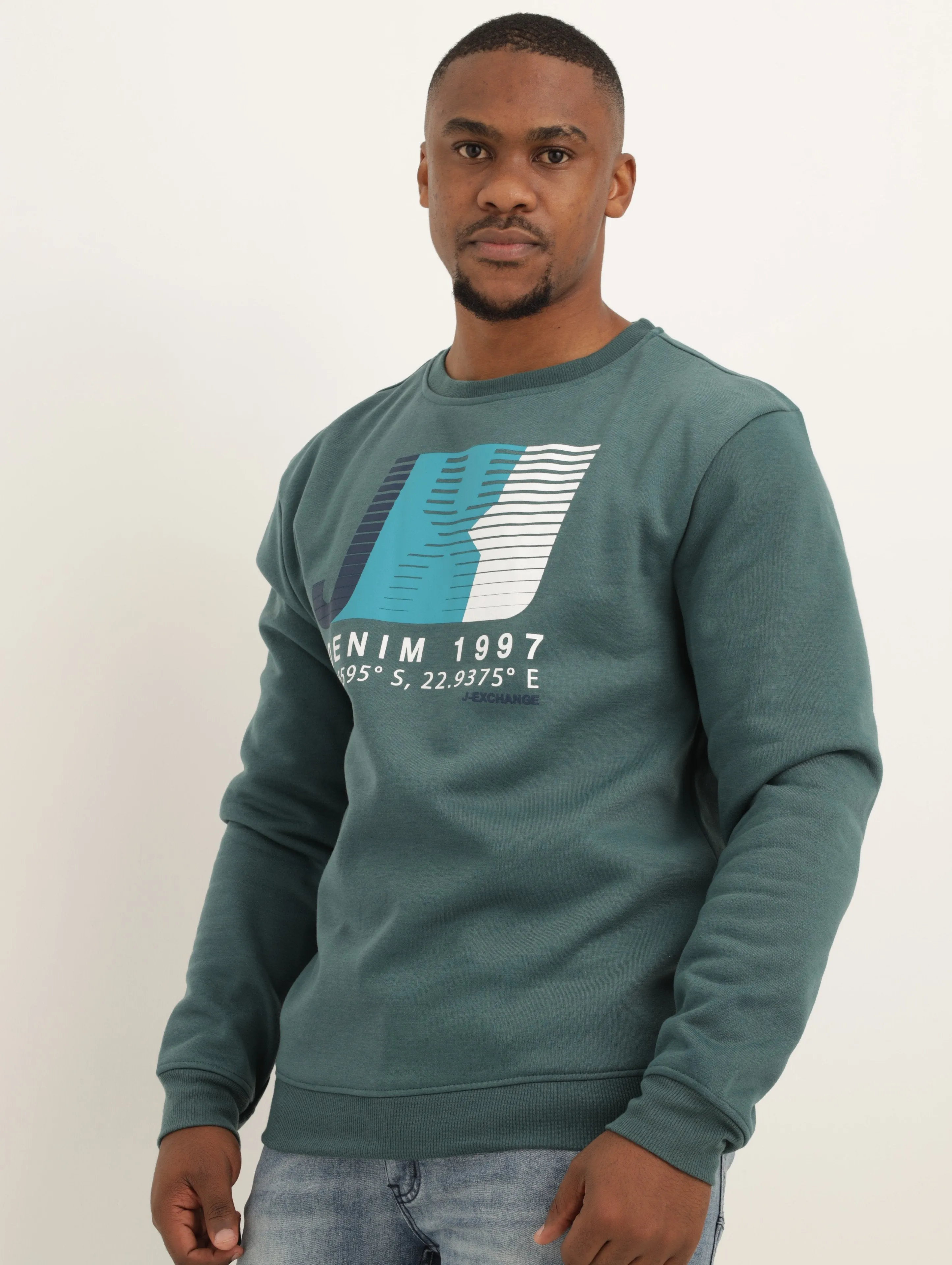 Men's J Denim Crew Sweat Track Top - Teal sold by Edgars