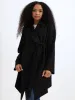 Ladies Tie Belt Suede Waterfall Jacket - Black sold by Edgars