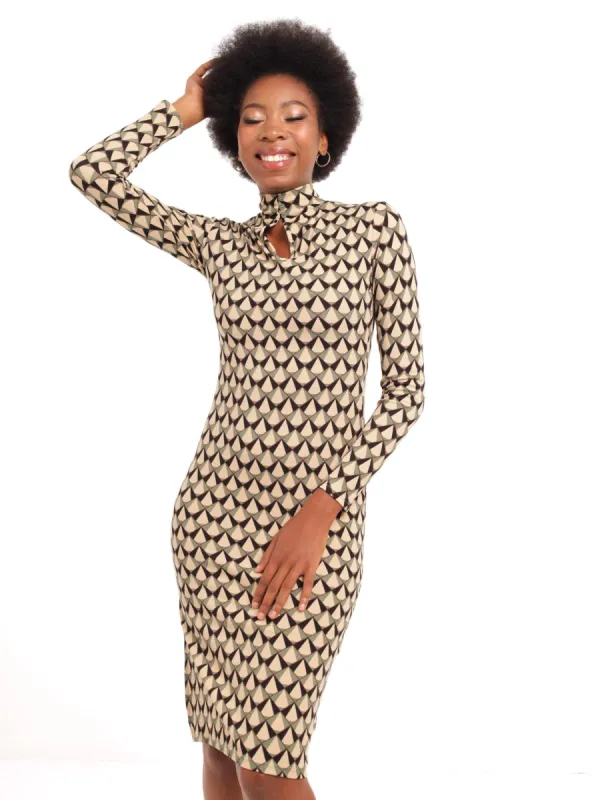 Ladies Long Sleeve Geo Turtle Neck Midi Dress sold by Edgars