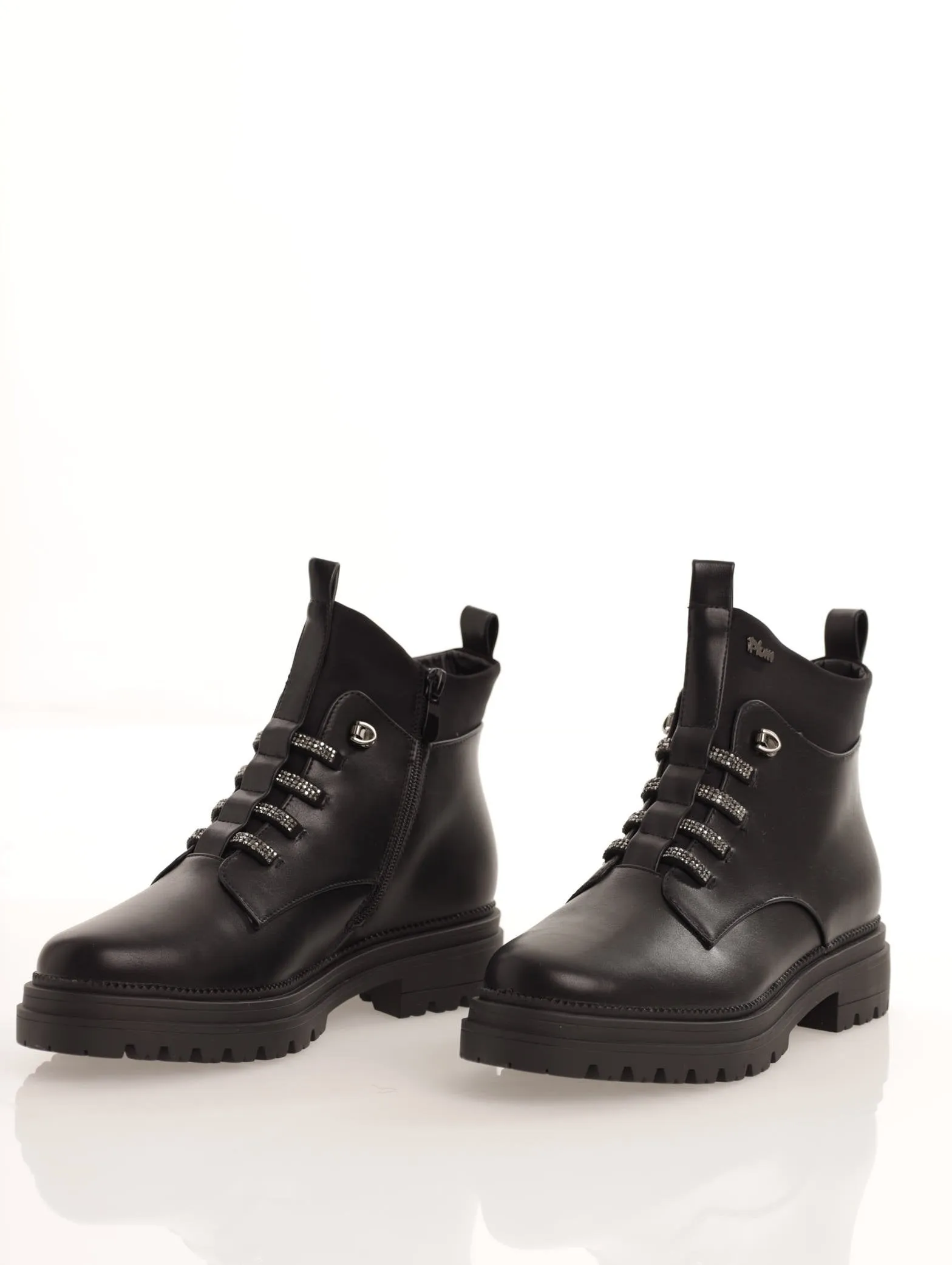 Ladies Combat Boot with Faux Glitz Laces - Black sold by Edgars