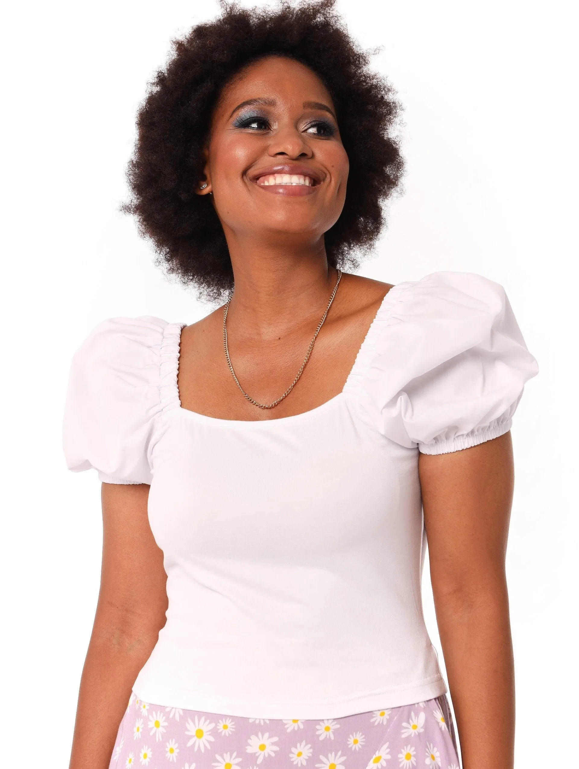 Ladies Poplin Puff Sleeve Top - White sold by Edgars