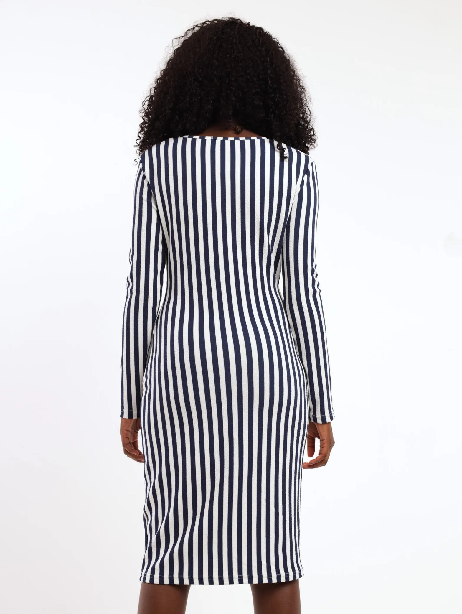 Ladies Long Sleeve Stripe Knot Front Bodycon Dress - Navy sold by Edgars product image thumbnail 4
