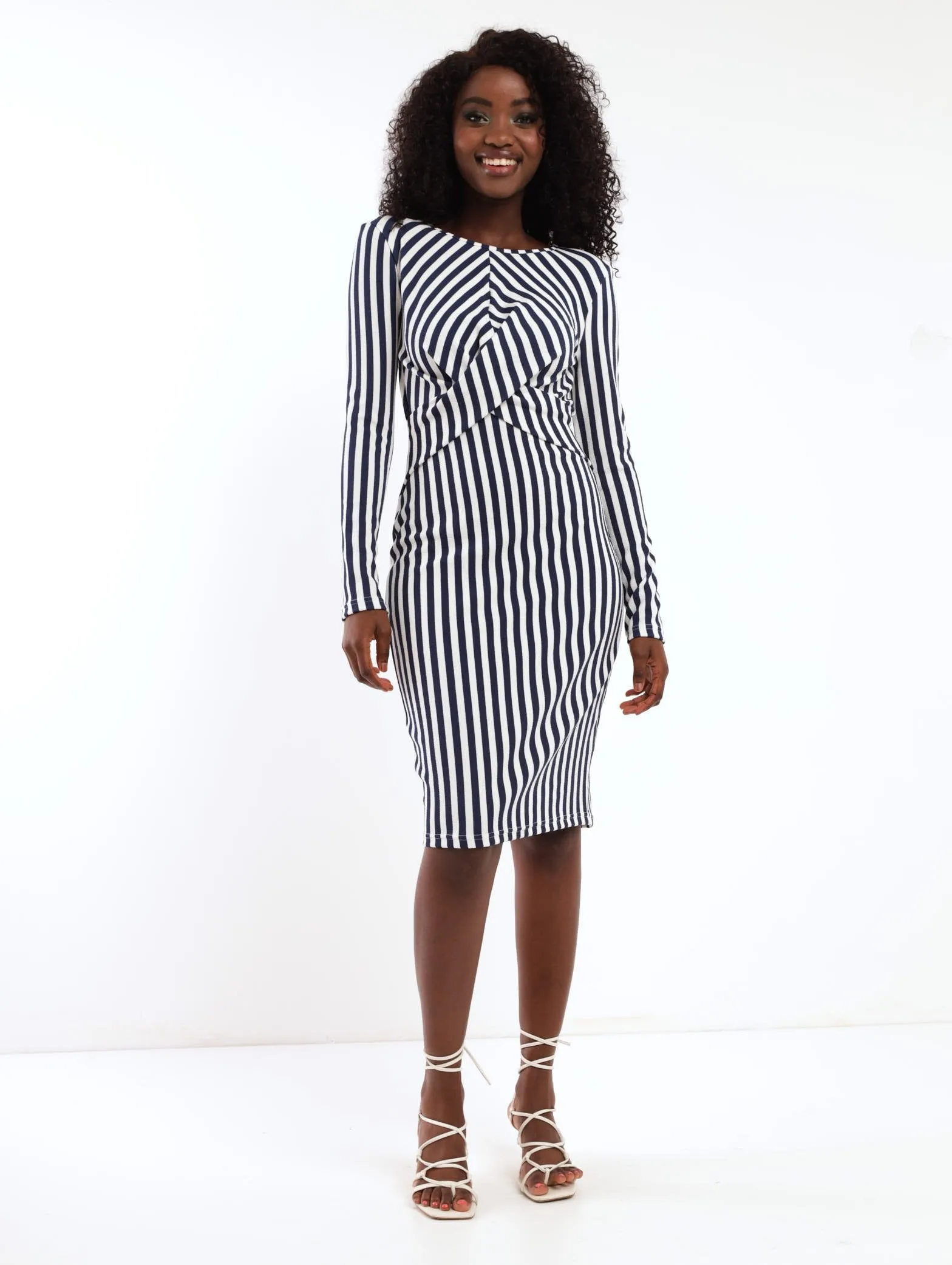 Ladies Long Sleeve Stripe Knot Front Bodycon Dress - Navy sold by Edgars product image thumbnail 2