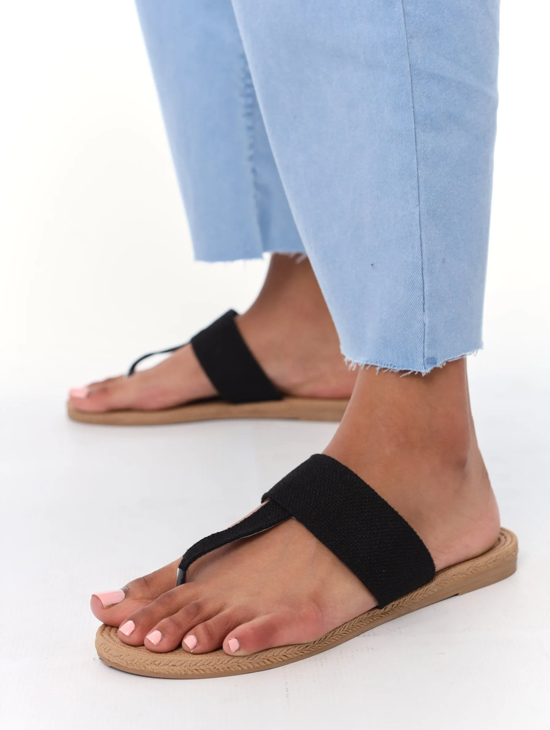 Ladies Flat Push-In Thong Sandal - Black sold by Edgars