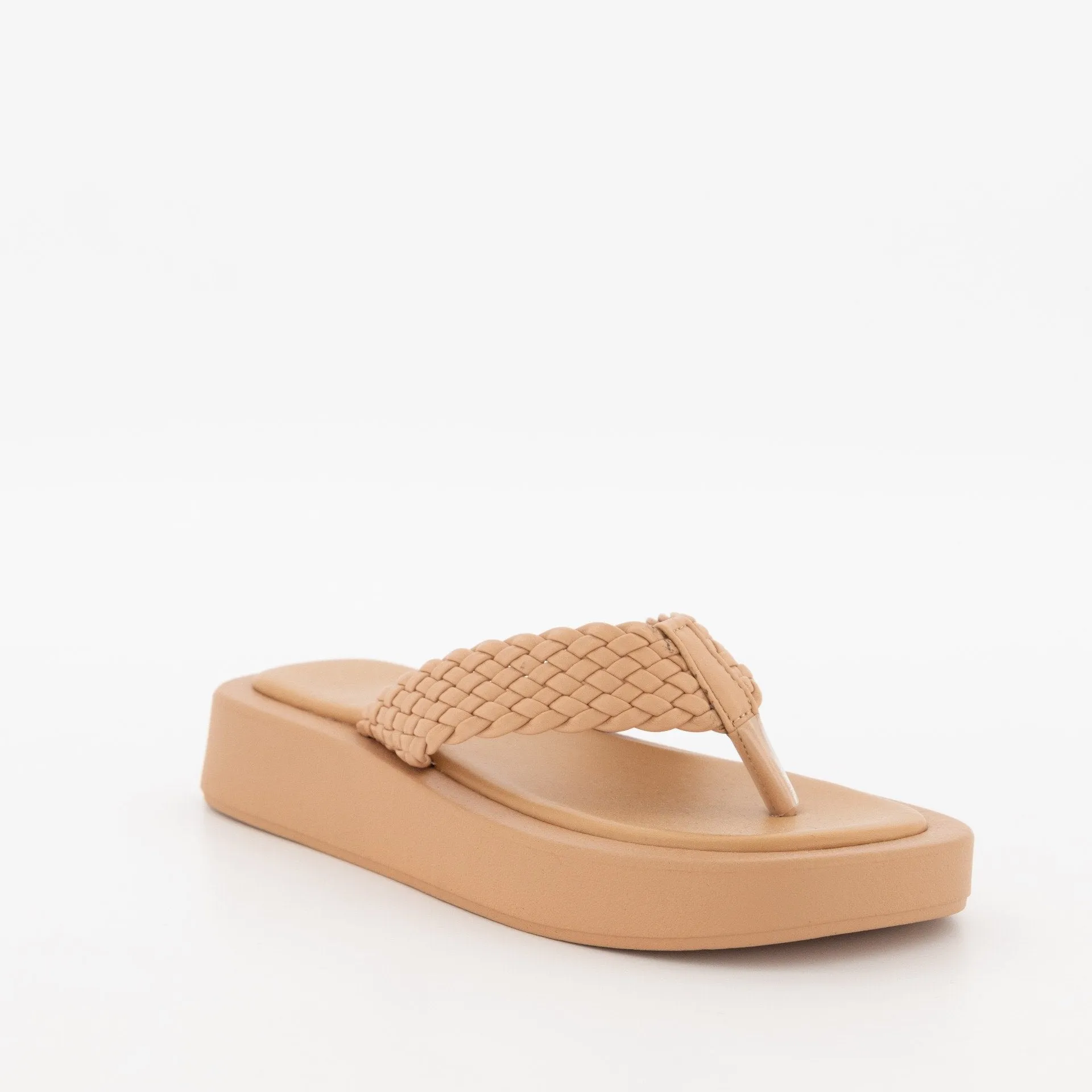 Ladies Platform Braided Thong - Tan sold by Edgars