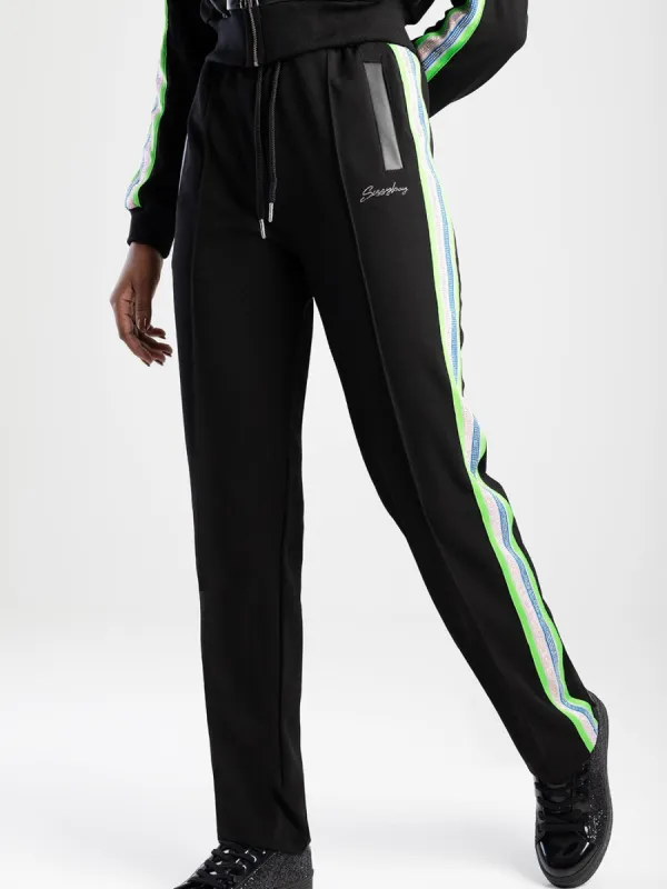 Straight Leg Tracksuit Pants With Tape Trim - Black sold by Edgars