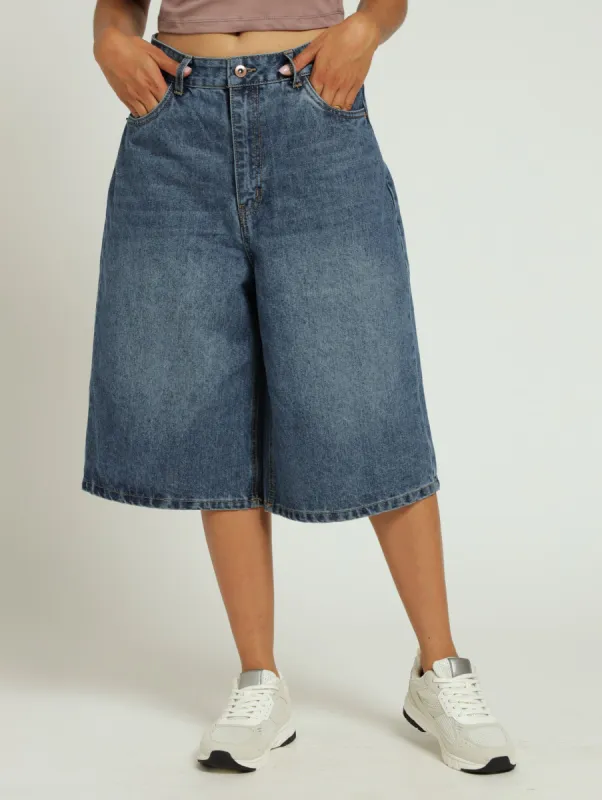 Wide Leg Bermuda Shorts - Mid Blue sold by Edgars