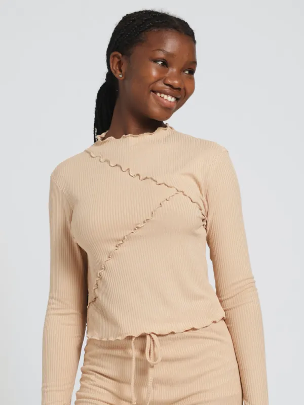 Girls Long Sleeve Rib Tee - Stone sold by Edgars