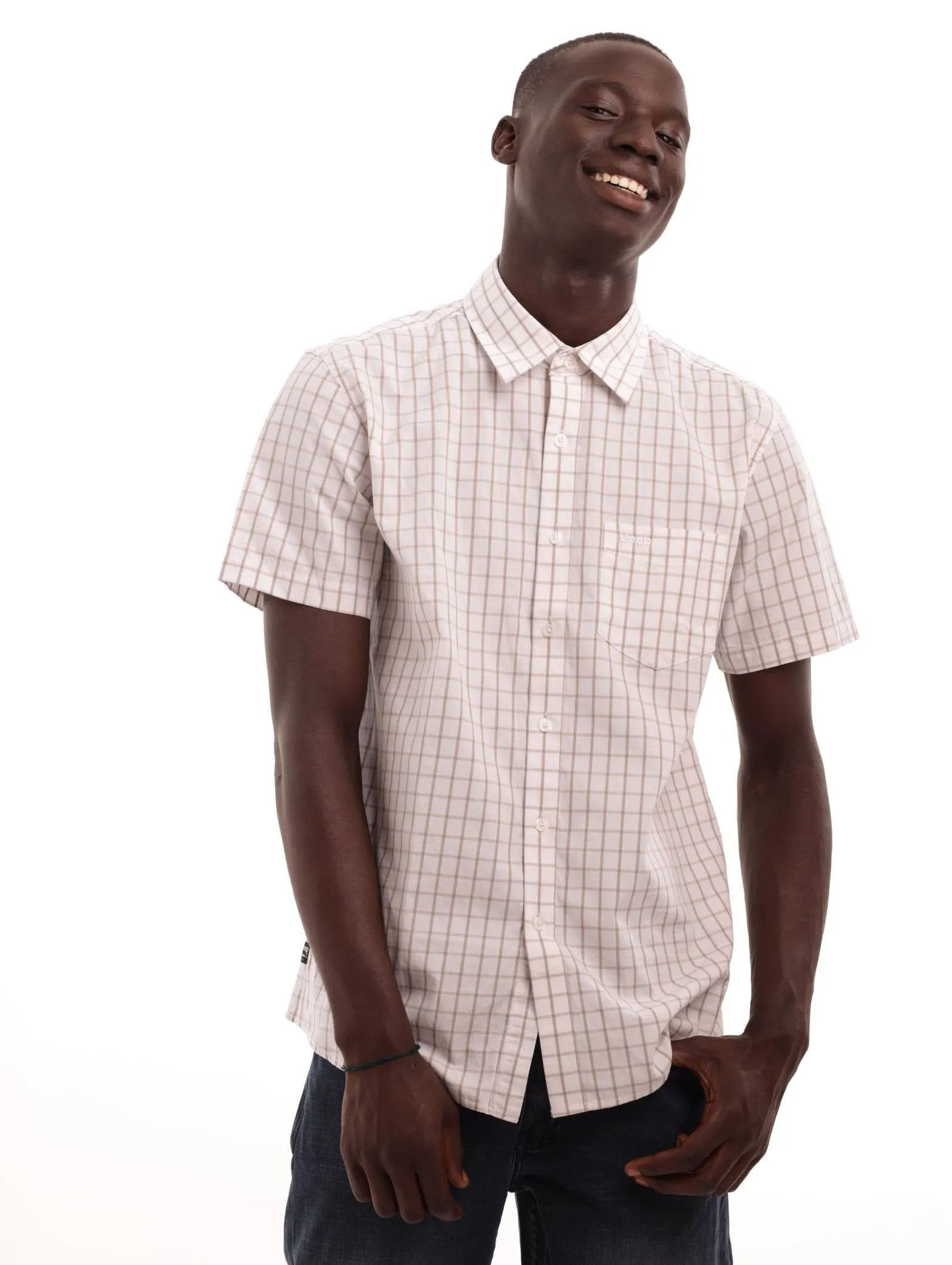 Men's Short Sleeve Check Shirt - Silver Grey sold by Edgars