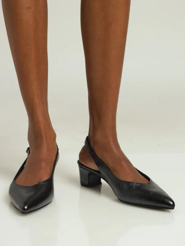 Filipa Pointed Toe Kitten Sling Back Shoe - Black sold by Edgars