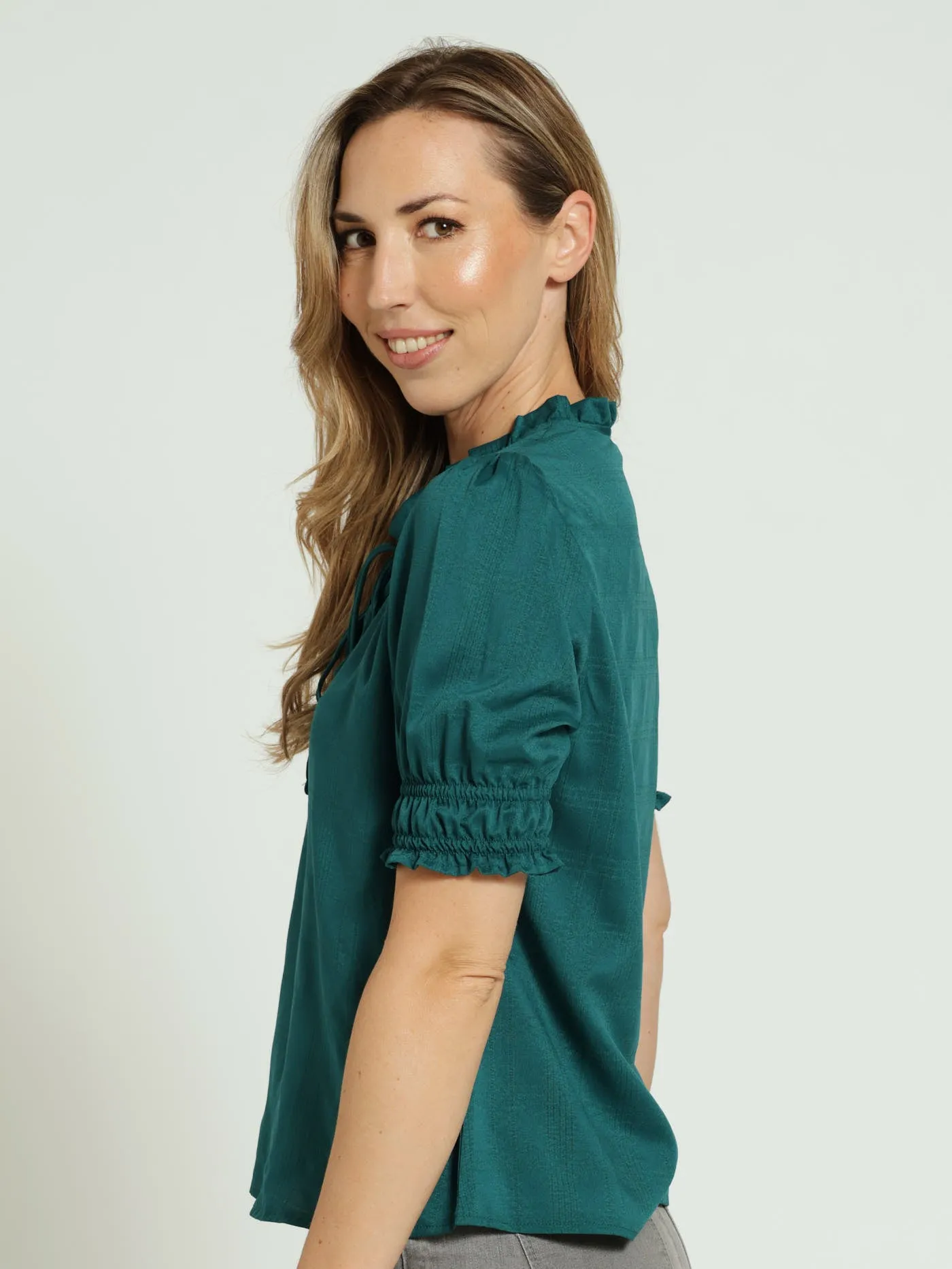 Tie Up Puff Sleeve Blouse - Teal sold by Edgars product image thumbnail 3