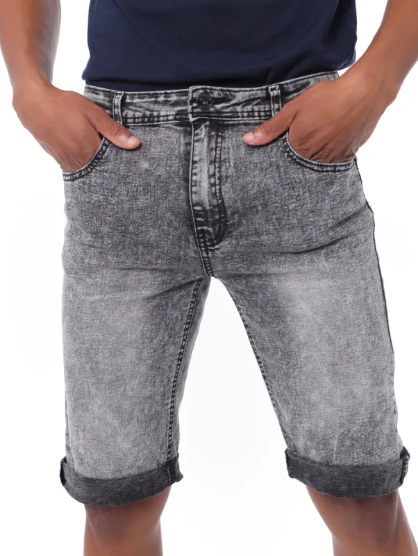 Men's 5 Pocket Turnup Short - Acid Wash Grey sold by Edgars