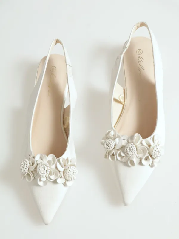 Pointy Croc Sling Back Sandal With Flowers - Off White sold by Edgars