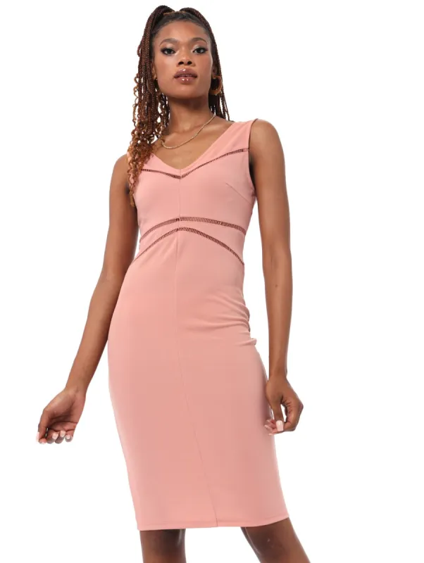 Ladies Ladder Lace Inset Dress - Rose sold by Edgars