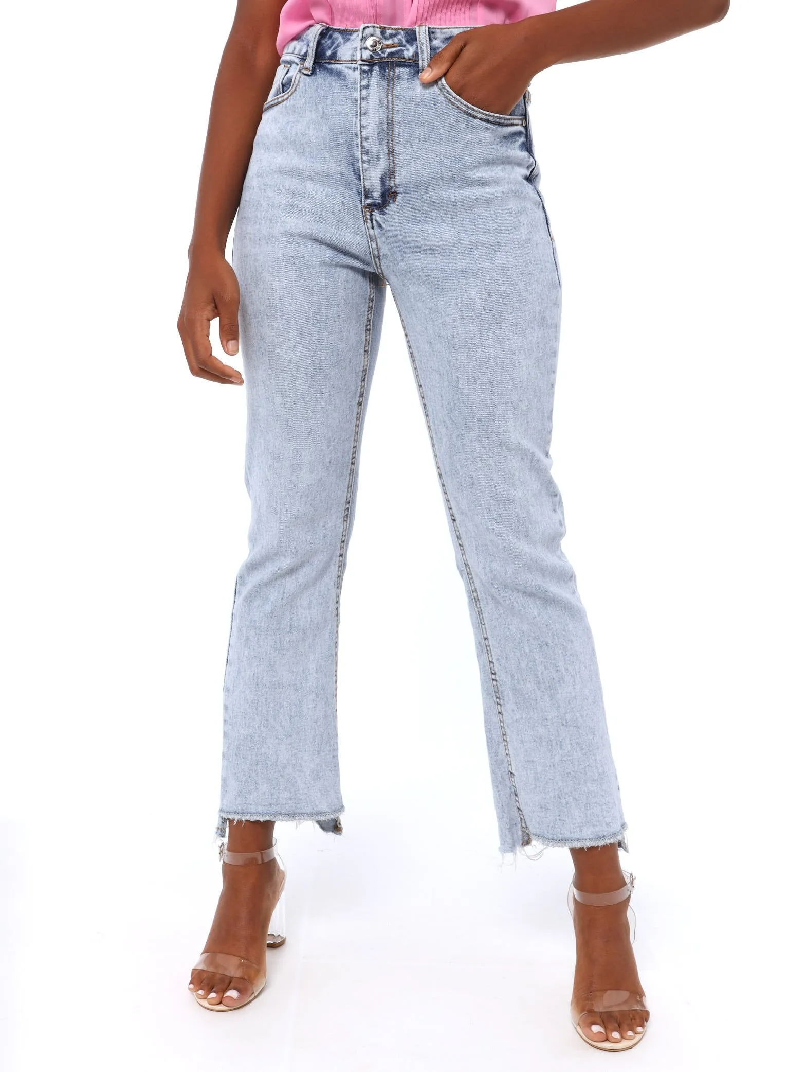 Ladies Light Blue Step Hem Crop Flare Denim Jean sold by Edgars