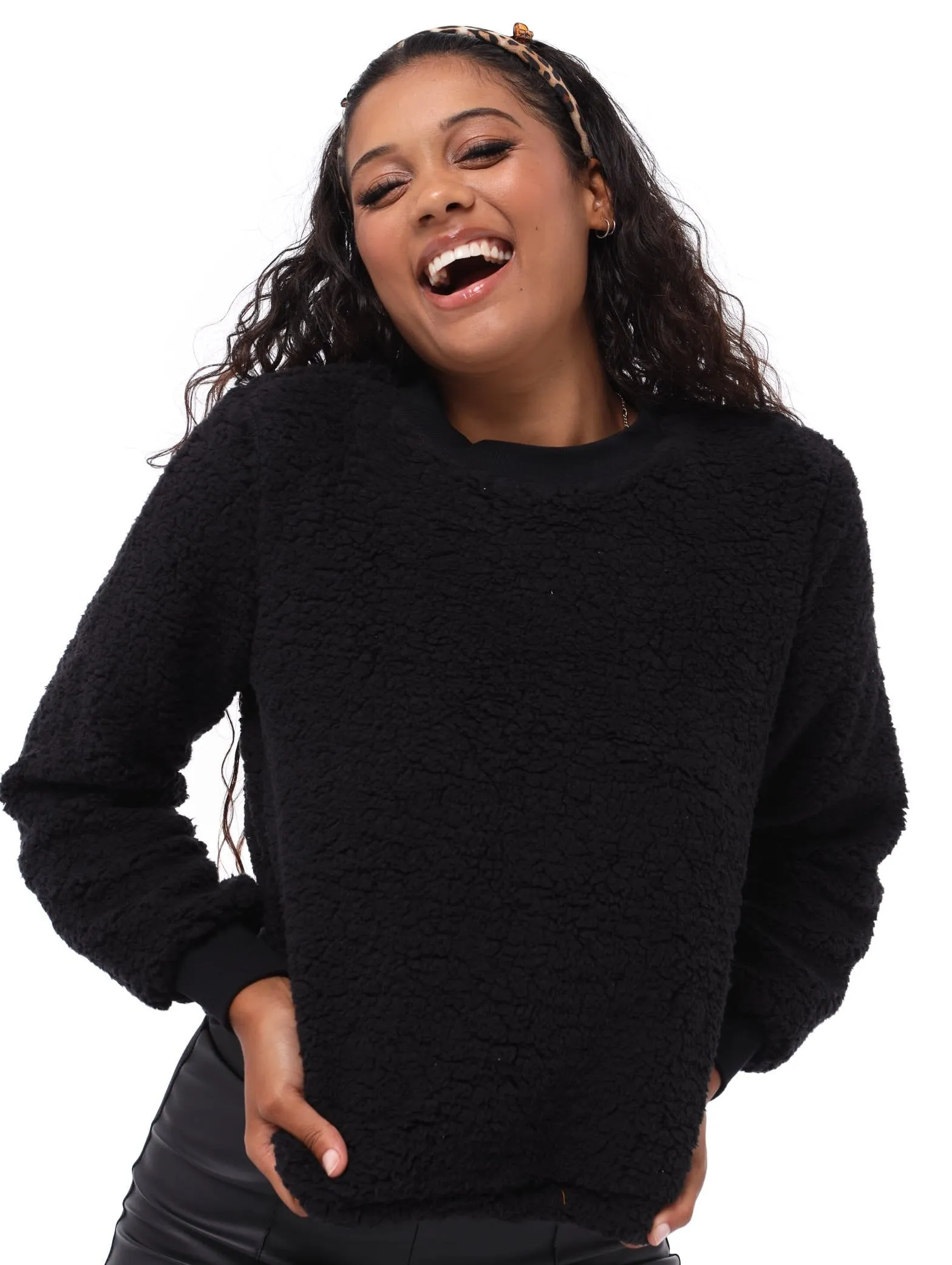 Ladies Teddy Fleece Crew Pullover - Black sold by Edgars