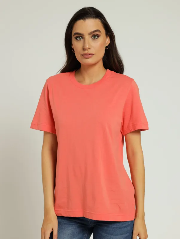 Boxy Tee With Rib Neck - Coral sold by Edgars 