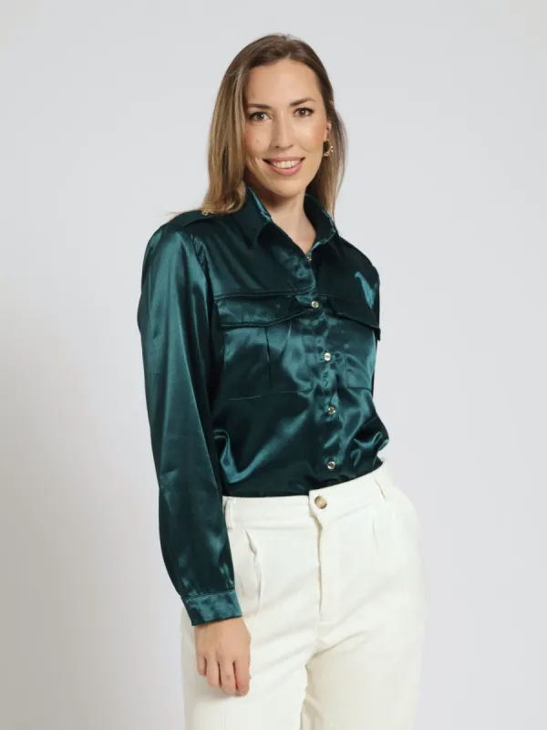 Utility Satin Shirt - Dark Green sold by Edgars