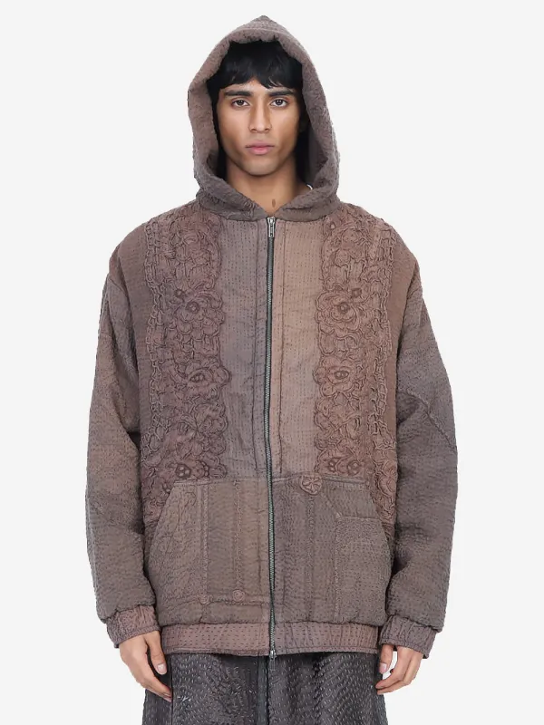 Wadded Venetian Backed Lace Zip Hoodie made by By Walid